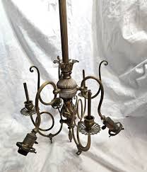 ANTIQUE 6 ARM BRASS CHANDELIER GAS & ELECTRIC 1885 ...