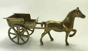 Vintage Brass Large Horse & Cart Trap Carriage Rare Big ...