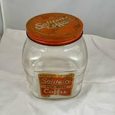 Vintage 1940s Solitaire Coffee Square Glass Jar Advertising ...