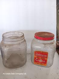 Two antique embossed design glass Coffee jars - Solitaire ...