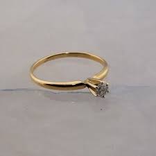 14K Yellow Gold .20 ct Solitaire Diamond Engagement Ring Size 6.25 | eBay