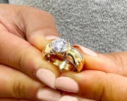 Round Cut Moissanite Engagement Ring Semi Bezel Set in 14k Solid and Heavy Yellow Gold Bridal Ring Women's Solitaire Wedding Ring 1.25ct - Etsy