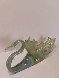 Vintage Sooner Glass Swan Green Yellow White Swirl 7"×15" | eBay