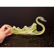 Art Glass Swan Bowl Dish Centerpiece Yellow Green Swirls Vintage Hand Blown · Whatnot: Shop, Sell, Connect