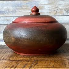 Vintage French Handmade Turned Wood Large Lidded Storage ...
