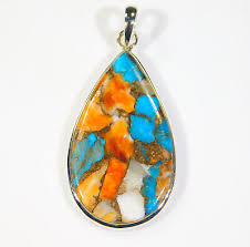 Kingman Composite Spiny Oyster Pear & Arizona Turquoise 925 Siver Pendant B5297 | eBay
