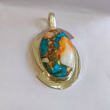 Oyster Copper Turquoise Pendant, 925 Sterling Silver, Handmade Pendant, Women Pendant, Silver Jewelry, Women Pendant, Turquoise Jewelry. - Etsy