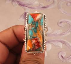 Oyster Copper Turquoise Ring: Handmade Sterling Silver Three ...