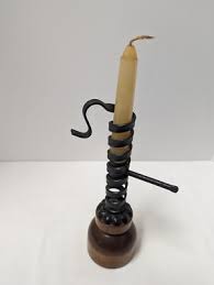 Vintage Courting Candle Taper Holder Wrought Iron Spiral with Wood Base | eBay