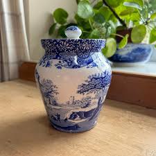 Spode, England Vintage 1976-1999 Medium Ovoid Baluster Covered Storage Pot or Cookie Jar With Lid in Blue Italian Pattern H 18cm 7.1in - Etsy Ireland