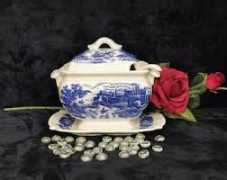 Vintage Trimont Ware Castle Transfer Soup Tureen Blue ...