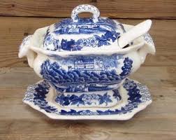Antique Flow Blue Soup Tureen With Ladle and Underplate ...