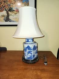 Antique/Vintage White & Blue Cookie Jar Table Lamp | eBay
