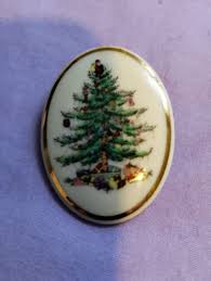 VTG Spode Oval Christmas Tree Brooch/Pin Porcelain 1.75" | eBay