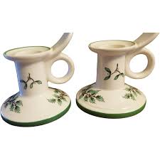 Spode Christmas Tree Candle Holders Pair - Green Trim - Made ...