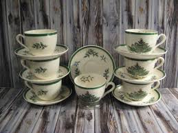 SPODE CHRISTMAS TREE CUPS & SAUCERS - 7 SETS - ENGLAND | eBay