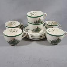 Spode Christmas Tree Tea Cups and Saucers Made In England S ...