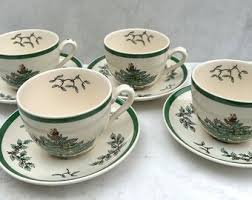 Vintage Spode - Christmas Tree Flat Cup and Saucer With ...