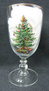 4 Spode Christmas Tree Glass STEMWARE GOBLET WINE WATER Made in England 7" | eBay