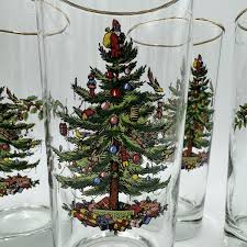 Spode Christmas Tree Santa Highball Glasses Set (4) 15oz ...