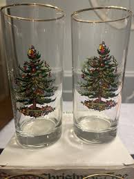 Spode Christmas Tree Highball Glasses 6 1/4" Gold Rim Set of ...