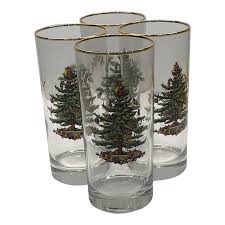 Vintage Spode Christmas Tree Highball Glasses with Gold Trim ...