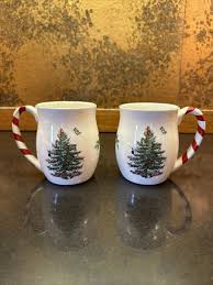 SPODE Christmas Tree Peppermint Candy Cane Bubble Mugs Set ...