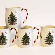 SPODE Christmas Tree Peppermint Mugs - Set of 4 Ceramic ...