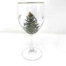1 Spode Santa Christmas Tree Goblet 7" Gold Rim Water ...