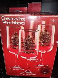 Lot of 4Christmas Tree 8" 14 Oz Wine Glass Glasses w/ Gold ...