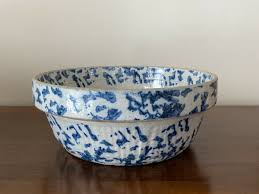 Antique Blue & White SPONGEWARE Stoneware 10” Milk Pan Bowl ...