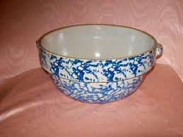 Antique SPONGEWARE Glazed Stoneware Handled KITCHEN BOWL ...