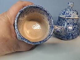 Vtg Spongeware Mugs And Lidded Jar Blue | eBay