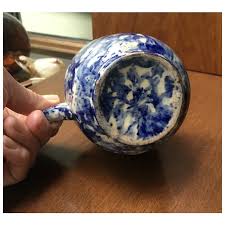19th C Indigo Blue Spongeware Mug or Mush Cup. For Sale at ...