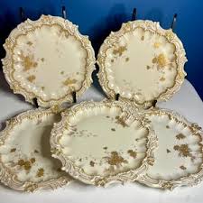 Antique Set of 5 T&V Limoges Porcelain Hand Painted Raised Gold Flower Plates With Rococo Wave Gilt Rims - Etsy