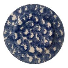 Antique Blue & White Spongeware Stoneware Plate American ...