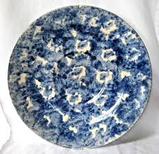 Spongeware Pottery Two Plates and a Bowl Dense Blue ...