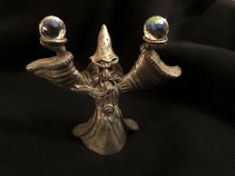 Pewter Wizard with 2 Crystal Balls~Red Rhinestone Eyes 2-3/4 ...