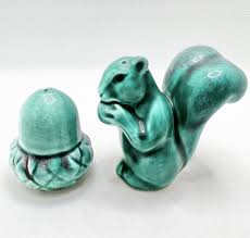 Vintage squirrel and acorn salt pepper shaker set teal | eBay