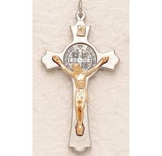 HFO: Saint Benedict Crucifix Silver/Gold Corpus (3 Inches)