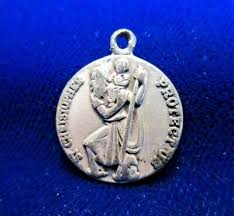 Vintage St Christopher Protect Us Medal Silvertone Signed ...