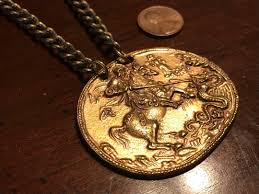 St George Slaying the Dragon Gold Medallion Pendant ...