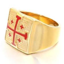 Knights Templar Ring - Jerusalem Cross (Gold/ White ...