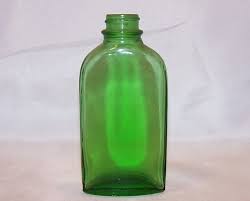 Green Glass Bottle w Vertical Ridges, Vintage