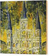 St. Louis Cathedral with yellow night Sky Wood Print by ...