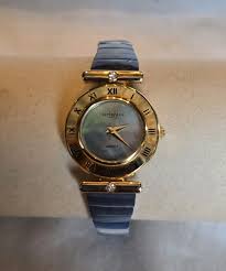 Vtg LA Express Watch Women Gold Tone Blue Abalone Mop ...