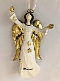 White BELIEVE 5" Angel Figurine Holding Stars | eBay