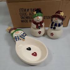 christmas snowmen kitchen salt/pepper/ spoon set stove set 3 ...