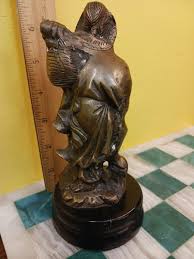 Brass Asian Fisherman Statue on Wood Base 6.5" Inch ...