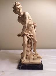 G. Ruggeri DAVID Signed Vintage Italian Carved Resin Sculpture on Marble Base | #1840291697